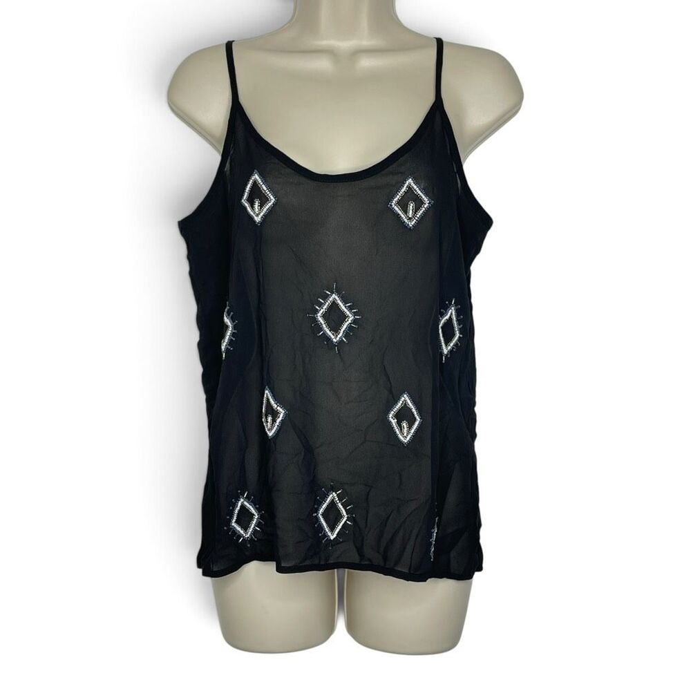 Old Navy Black Sheer Spaghetti Strap Tank Top Beaded Women’s Size XS